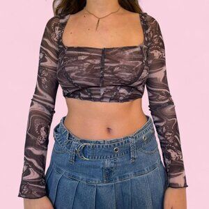 urban outfitters black mesh long sleeve crop top
